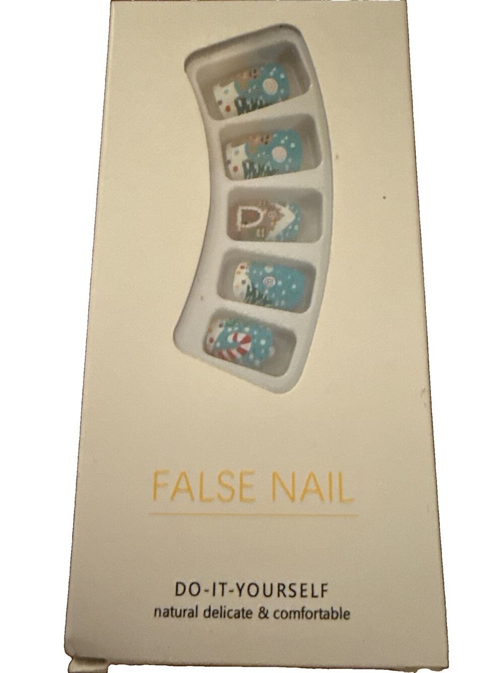 Christmas Press-On Square Medium Matte Nails Set Brown And Blue Gingerbread